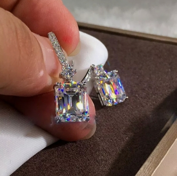 Drop Dangle Earrings Hook Backs S925 White Sapphire Elegant - Picture 3 of 4